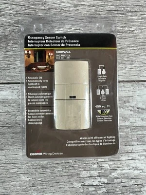 COOPER StepUp Occupancy Sensor Switch 600W/VA LED IVORY New Sealed - Image 1 of 4