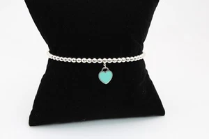 Tiffany & Co. Please Return to Tiffany blau Herz Anhänger Perlenarmband 7 Zoll - Bild 1 von 10