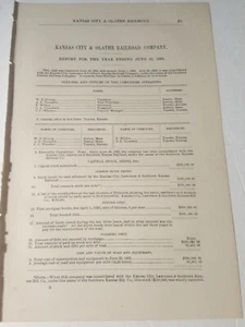 1883 Dokument Kansas City & Olathe Railroad Company Zugbericht Urlaub KS  - Bild 1 von 2