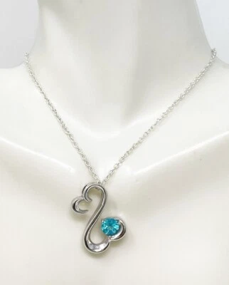 925 Sterling Silver Blue Topaz Open Heart Pendant Necklace Designer Alwand Vahan - Image 1 of 4