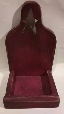 Wooden Shelf  Hook Candle Sconce Rustic Star Cutout Barn Red 12"X7" Cottagecore - Image 1 of 4