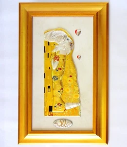 50. HOCHZEITSTAG GOLDENE HOCHZEIT DER KUSS KLIMT SILBER HOLZ 66x42 cm - Bild 1 von 5