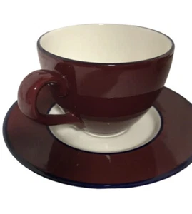 PAGNOSSIN MADE IN ITALY BURGUNDY NAVY COFFEE CUPS SAUCERS SET OF 4 - Picture 1 of 9
