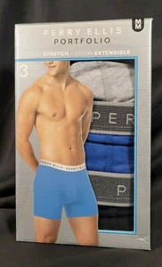 Perry Ellis Portfolio 3 Pk Cotton Stretch Boxer Briefs M Black Blue Gray, Pouch - Picture 1 of 4
