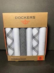 Mens Dockers Handkerchiefs 100% Cotton 6-Piece Set White Black Tones NEW UNOPEN - Picture 1 of 8