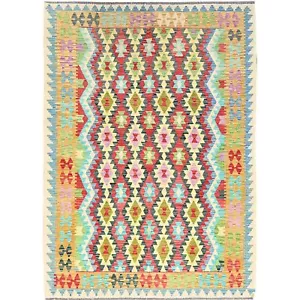 6'9"x9'7" Colorful Afghan Kilim Natural Wool Hand Woven Oriental Rug R85717 - Picture 1 of 6