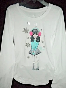NWT SO GIRLS WHITE LONG S TEE SIZE 16 GIRLS EAR MUFFS BOOTS "SNOW MUCH FUN"  - Picture 1 of 2