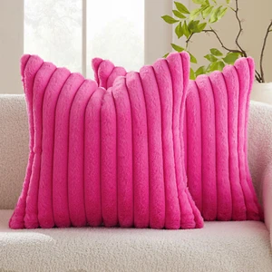 Faux Fur Plush Decorative Throw Pillow Covers Set of 2 Luxury Soft Fluffy Stripe - Picture 1 of 12