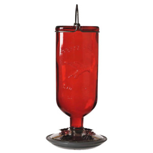 Red Antique Decorative Glass Hummingbird Feeder - 16 Oz. Capacity