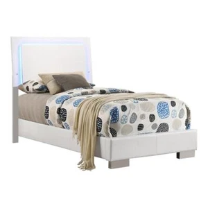 Coaster Felicity Faux Leather Twin Panel Bed with LED Lighting in White - Picture 1 of 3