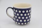 Wiza Polish Art Pottery Ceramic Coffee Tea Cup Mug Handmade Blue Polka Dot 12 Oz