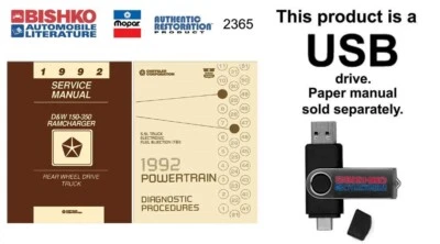 1992 Dodge DW 150 350 Truck & Ramcharger Shop Service Repair Manual USB Drive - Image 1 of 3