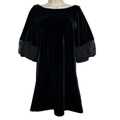 Judith March Velvet Cocktail Dress Black Floral Statement Sleeves Pullover Sz S - Image 1 of 4
