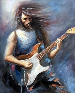 Original Mans Protrait Oil Painting on Stretched Canvas | Let The Music Play 5 - Picture 1 of 8