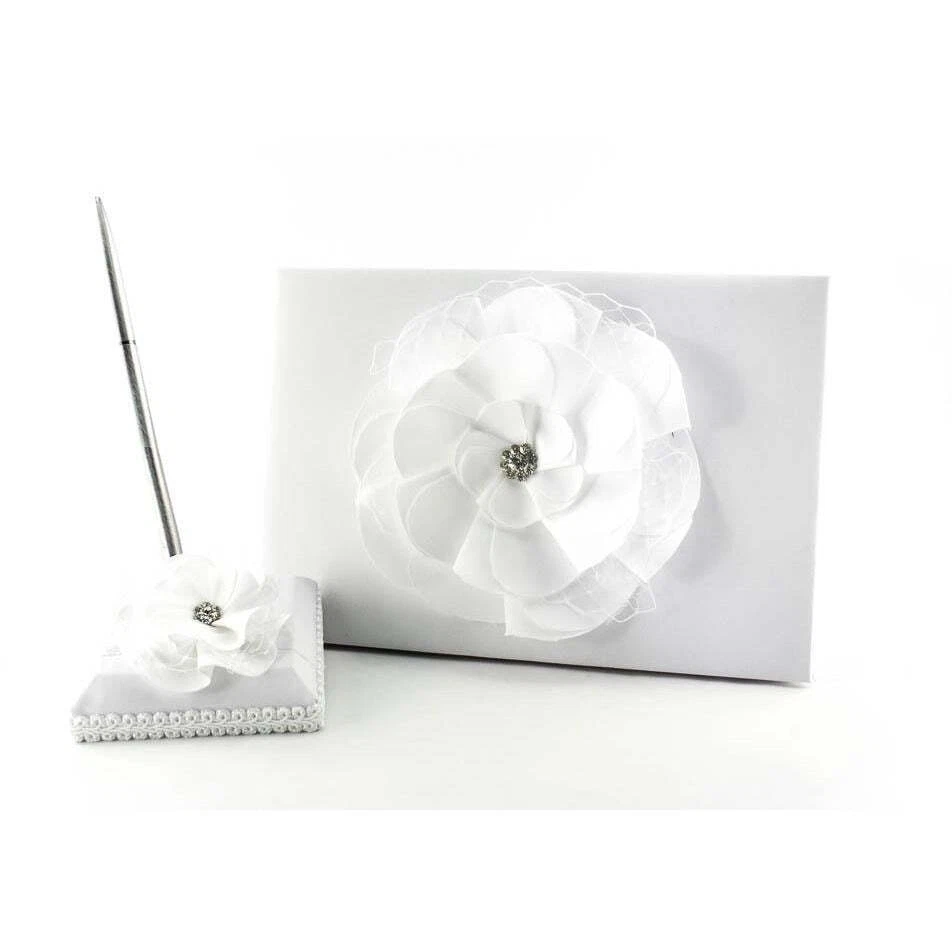 Netted Rose Wedding Guestbook and Pen Set - Image 1 of 1