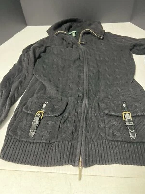 Chaqueta de Lujo Silenciosa Tejida con Cable Negra Lauren Ralph Lauren Años 2000 De Colección M Foto 1 de 4