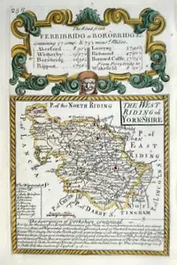 YORKSHIRE WEST RIDING BY EMANUEL BOWEN c1720 GENUINE ANTIQUE MAP - Picture 1 of 2