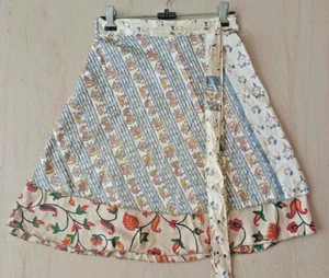 Falda Sari Envolvente Midi Reversible Multicolor Seda/Poliéster Satén Boho Gitana Para Mujer L21 - Imagen 1 de 7