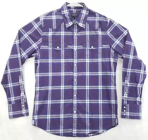Club Monaco Shirt Mens Medium Purple White Western Pearl Snap Plaid Slim Fit - Picture 1 of 10