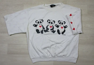 De colección Zoo Crew Doble Manga Panda Osos y Corazones Años 80 EE. UU. Naturaleza Animal (M) Foto 1 de 4