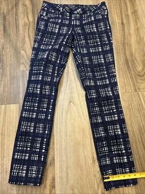 Tory Burch Pants Women's Blue Plaid Corner Tab Front Skinny Size 28 NWOT - Image 1 of 4