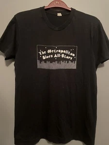 Vintage 80s Screen Stars Metropolitan Blues All-Stars Black Tshirt Size L (B25) - Picture 1 of 5