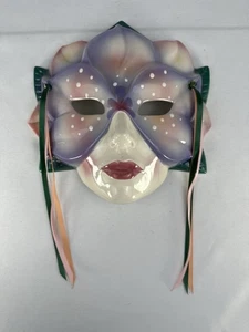 VTG 1992 Clay-Art SF USA Ceramic Mask w/Ribbon Woman Flower Face Adult Size - Picture 1 of 7