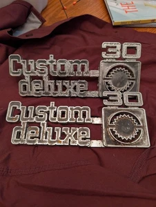 73-80 Chevy Truck Custom Deluxe 30 Emblems Side Fender Trim Pair 1973-1980 OEM - Picture 1 of 11