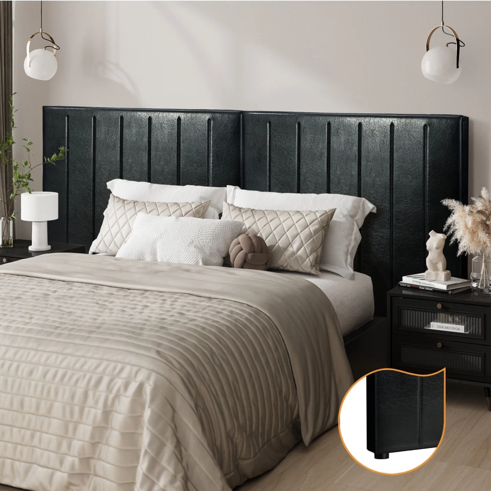 Oikiture Bed Frame Headboard Double Queen King Size Head Bedhead Black Leather - image 1 of 4