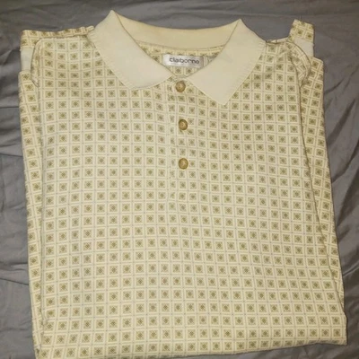 Mens MED Claiborne Geometric Polo shirt. New Yellow Cream - Image 1 of 4