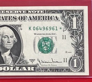 1977 A STAR NOTE $1 DOLLAR BILL ( DALLAS K ) UNCIRCULATED - Picture 1 of 3
