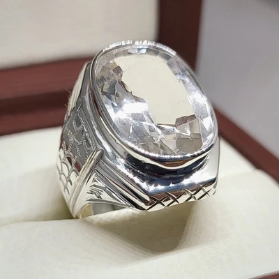 Anillo de cuarzo blanco, anillo Dure Najaf para hombre, anillo de plata de ley 925, anillo chiíta Foto 1 de 4