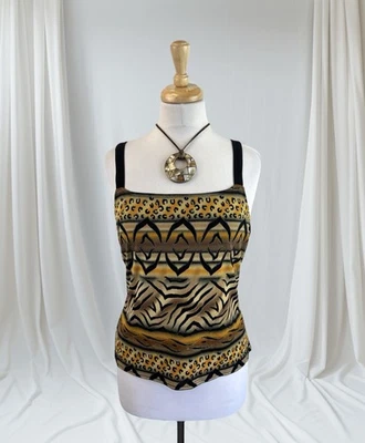 Animal Print Metallic Tank Top Vintage 90s Glam Y2K Statement Dressy Wild Size M Foto 1 de 4