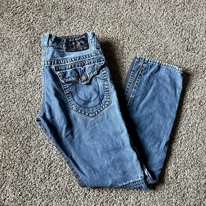 True Religion Rocco Herren 34x32 Moto Ribbed Relaxed Skinny Jeans Blau Denim - Bild 1 von 6