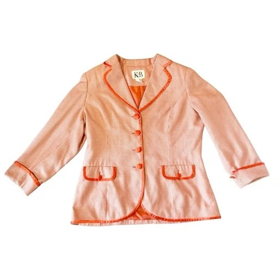 Jaqueta terno vintage Stella Louise para KB laranja/branco tamanho 14W forrada acabamento escuro/botões - Imagem 1 de 4