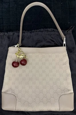 GUCCI Shoulder Bag Monogram Beige Gold Hardware Vintage Authentic - Image 1 of 4