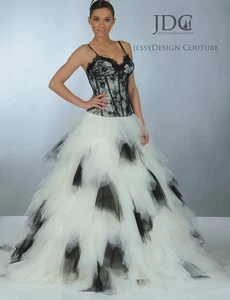Abito da festa in pizzo unico nero avorio abito da sposa abito da sposa 32-60 tulle - Foto 1 di 5