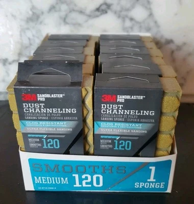 PACOTE COM 12 - 3M SandBlaster Pro esponja bloco de lixa 120 grãos canalização de poeira - Imagem 1 de 4