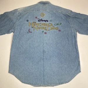 Vtg The Hunchback Of Notre Dame Shirt Blue Denim Button Up Disney Store L Flaw - Picture 1 of 6