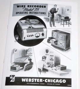 Webster Chicago 78 Wire recorder owners manual reprint - Picture 1 of 3