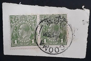 1935 Australia Pair 1d Green KGV stamps Used COOMA N.S.W. Postmark - Picture 1 of 3