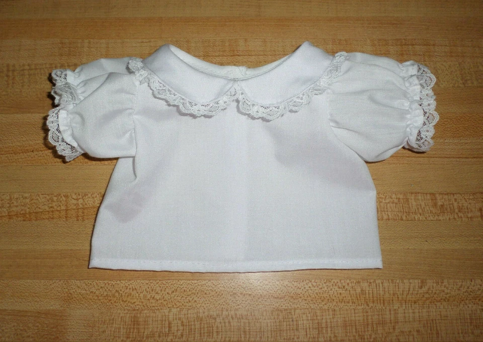 SHORT SLEEVED WHITE COTTON BLOUSE LACE PAN COLLAR for 16" CPK Cabbage Patch KidS