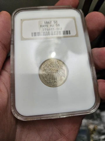 1867 WITH RAYS (LOW MINTAGE) SHEILD NICKEL NGC FATTY AU58 SCARCE! Cover