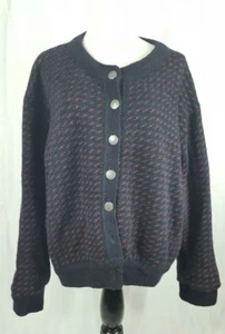 Cardigan maglione medio vintage LL Bean donna blu rosso tulipano misto lana pesante - Foto 1 di 12