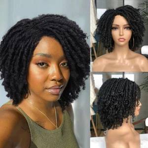 Dreadlock Short Twist Wigs for Black Women Short Curly Braided No Lace Black Wig - Picture 1 of 10