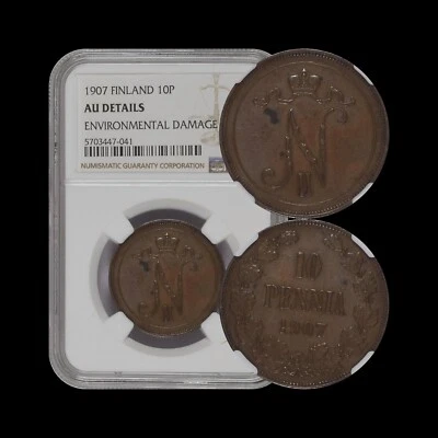 FINLAND. 1907, 10 Pennia - NGC aUNC - Russian Empire, Nicholas II - Image 1 of 4