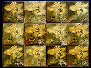 12er Set antike ENGLAND Keramik JUGENDSTIL Kunsthandwerk Fliese KAMINFLIESEN - Bild 1 von 4
