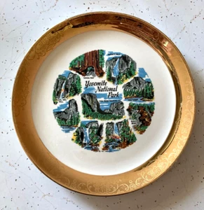 Vintage Yosemite National Park Tunnel Tree 1961 JKC Souvenir Travel Plate - Picture 1 of 2