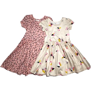 2 Dot Smile Girl 2T Pink Black White Beige Origami Cap Sleeve Twirl Dress Lot - Picture 1 of 4