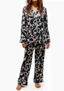 NEW WITH BOX OLIVIA VON HALLE LILA BRIGITTE NAVY SILK SATIN PAJAMAS Set L - Picture 1 of 9